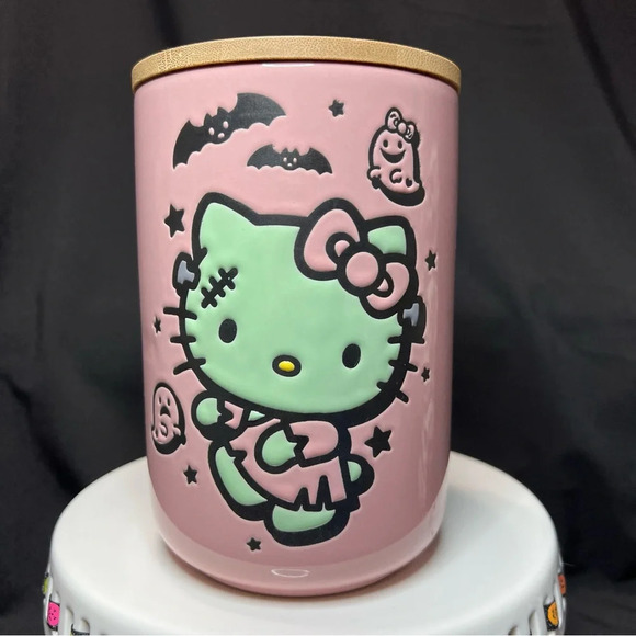 Sanrio Hello Kitty Halloween Pink & Green Frankenstein Ghost Ceramic Canister - Picture 3 of 12
